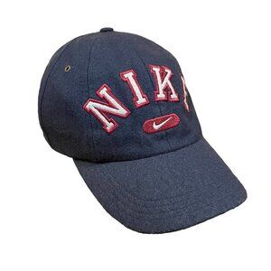 90’s Nike Block Letter Swoosh Blue White Red Wool Blend Baseball Cap Hat